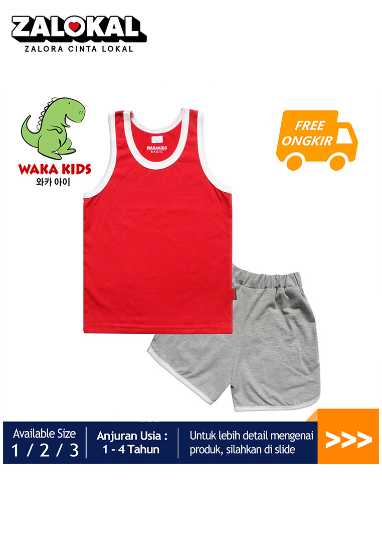 Wakakids Pakaian Bayi Anak Unisex Baju Atasan Singlet Basic Setelan Celana Kaos Pantai Usia 1 Tahun