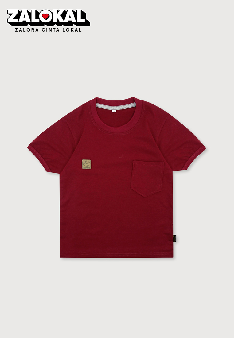 Wakakids Baju Anak Oblong Lengan Pendek Atasan Kaos Basic Tshirt Unisex Polos Logo Dino 4262 Merah