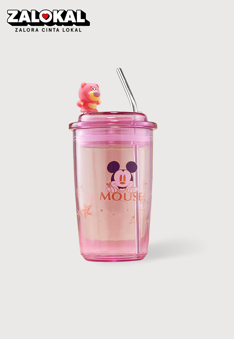 Wakakids Gelas Minum Plastik Transparan Botol Aesthetic Karakter dengan Sedotan Free Sticker 400ml K