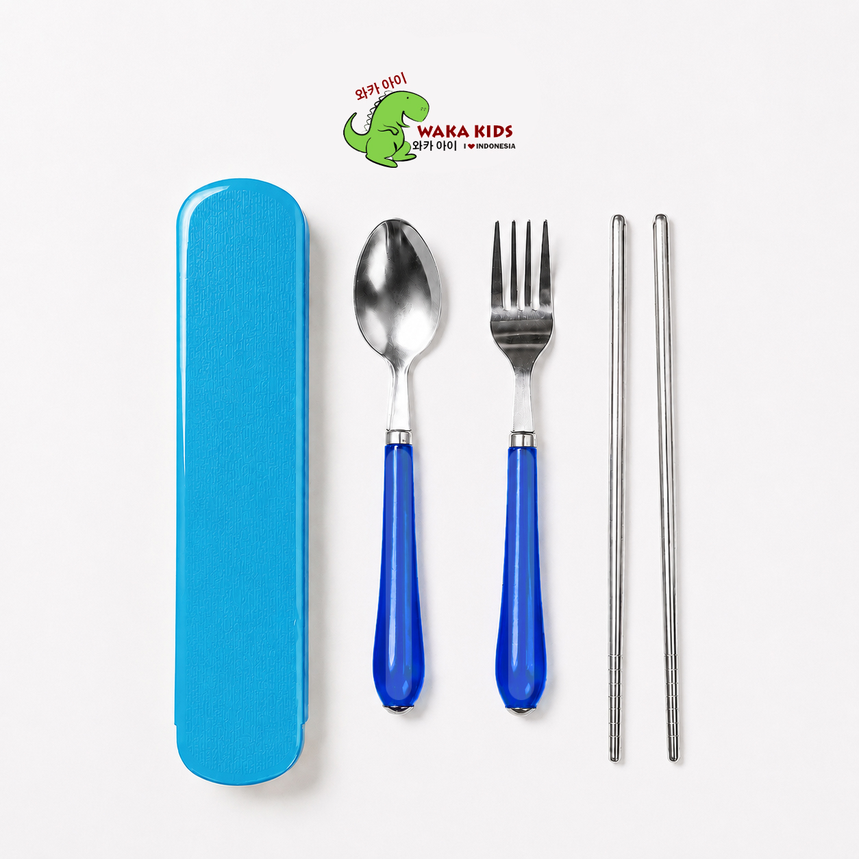Wakakids Set Alat Makan 3in1 Travel Portable Sendok Garpu Sumpit Stainless Steel Cutlery Set Venrc B