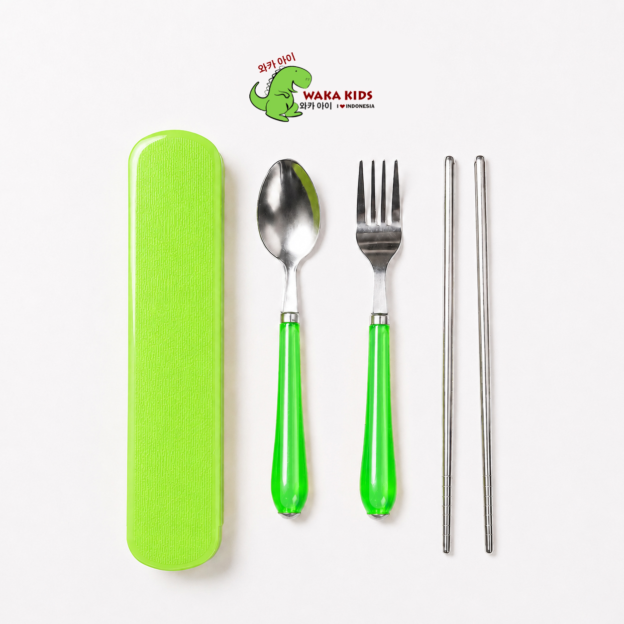 Wakakids Set Alat Makan 3in1 Travel Portable Sendok Garpu Sumpit Stainless Steel Cutlery Set Venrc H