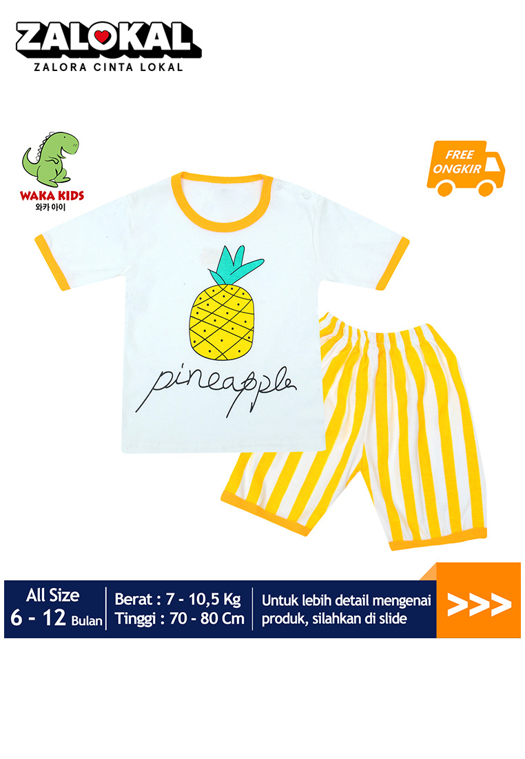 WAKAKIDS Skabe Pakaian Bayi Anak Laki Laki Baju Atasan Oblong Lengan Pendek Motif Pineapple Setelan 
