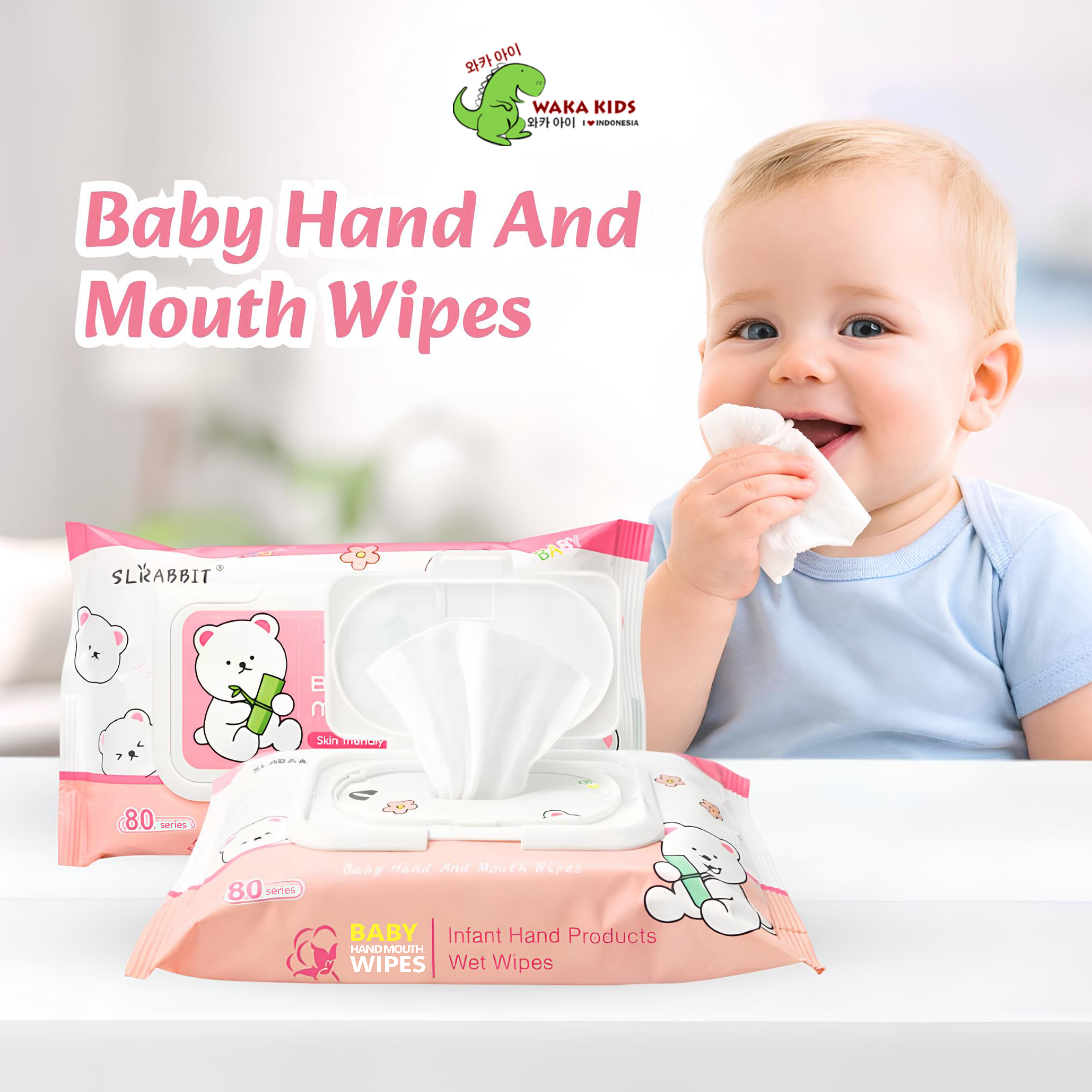 WAKAKIDS Tisu Basah Non Woven Skin Friendly Wet Wipes Baby Tissue Isi 80 Lembar SL3 Rabbit Venrc Wak