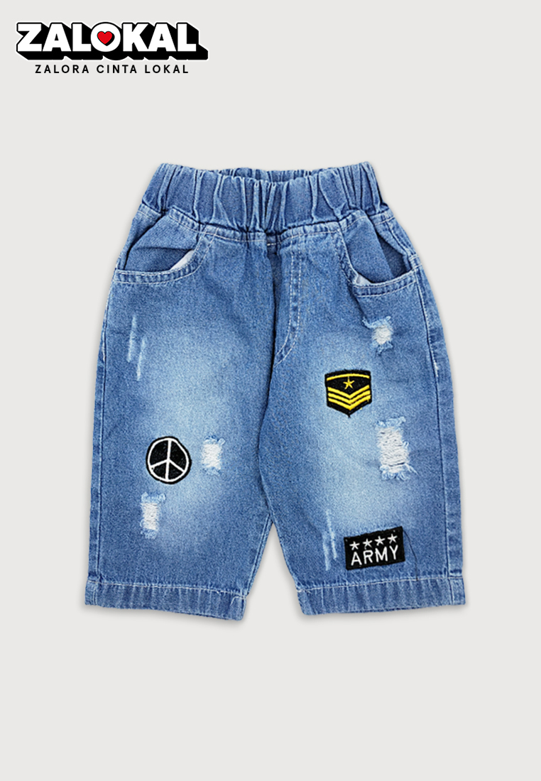 Wakakids Celana Jeans Pendek Bayi Anak Laki Laki Motif Star Army 032