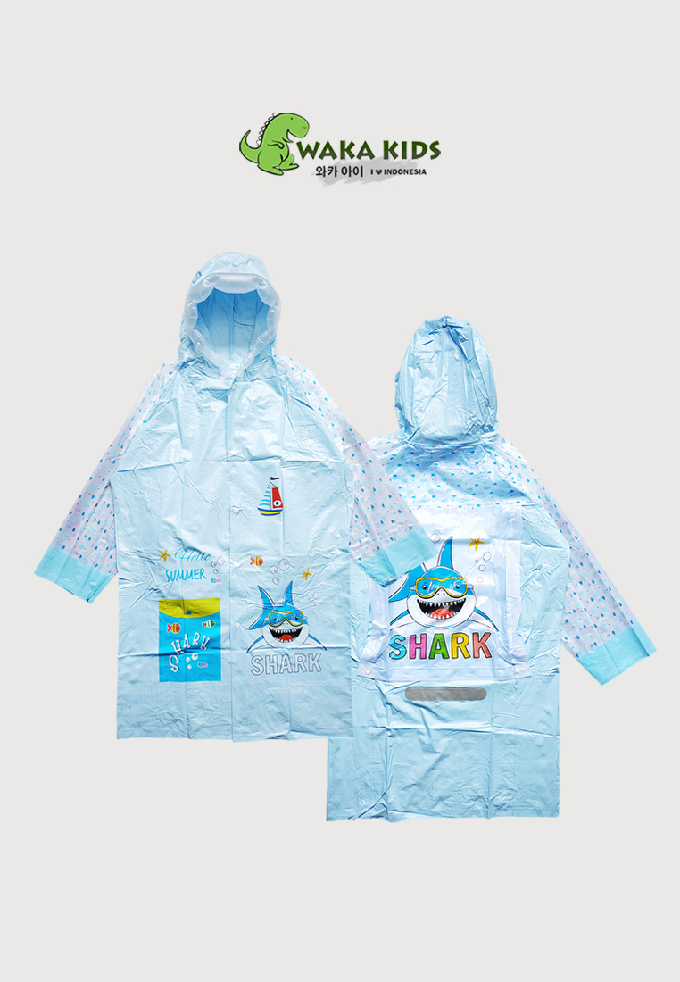 Wakakids Jas Hujan Anak Ransel Kartun Raincoat Mantel Terusan Venrz Biru