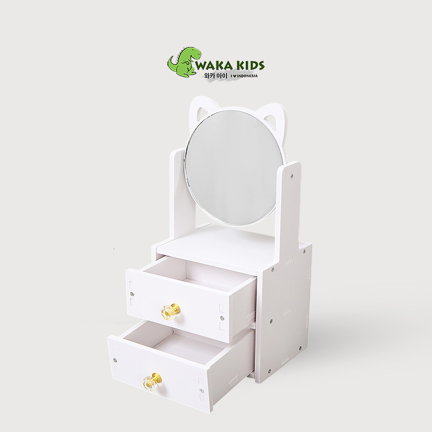 Wakakids Rak Laci Make Up 2 Susun dengan Cermin Vintage Tempat Kosmetik Storage Venrc Putih