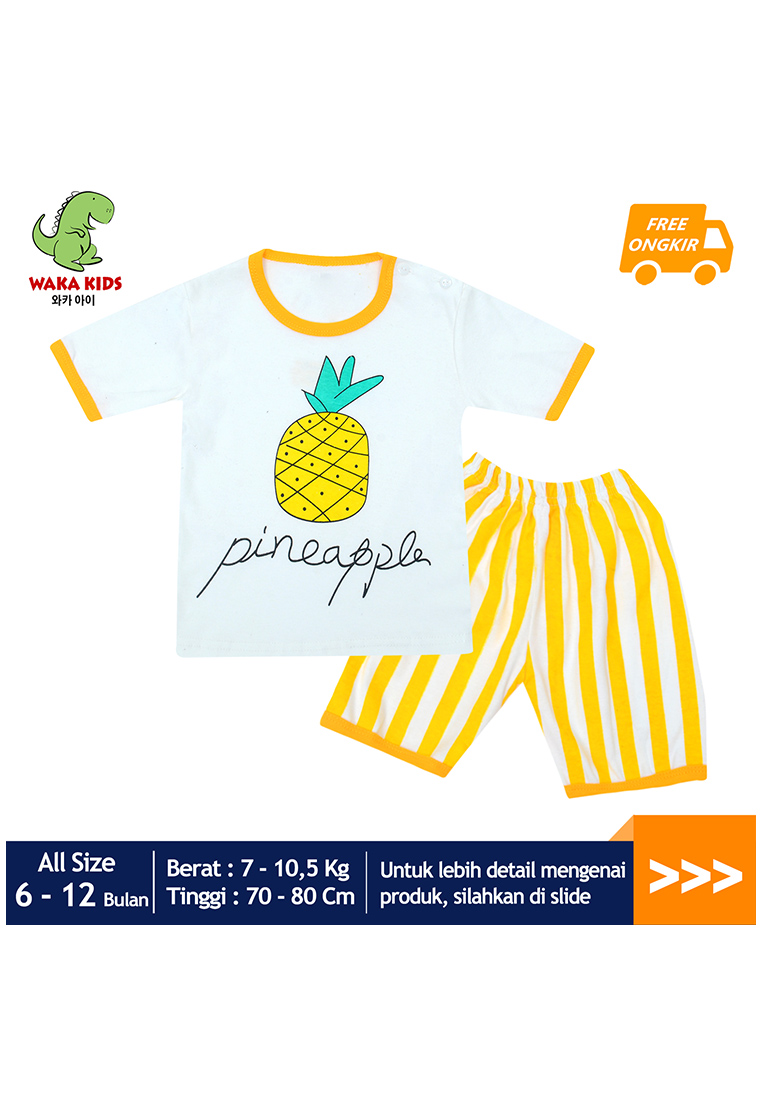 WAKAKIDS Skabe Pakaian Bayi Anak Laki Laki Baju Atasan Oblong Lengan Pendek Motif Pineapple Setelan