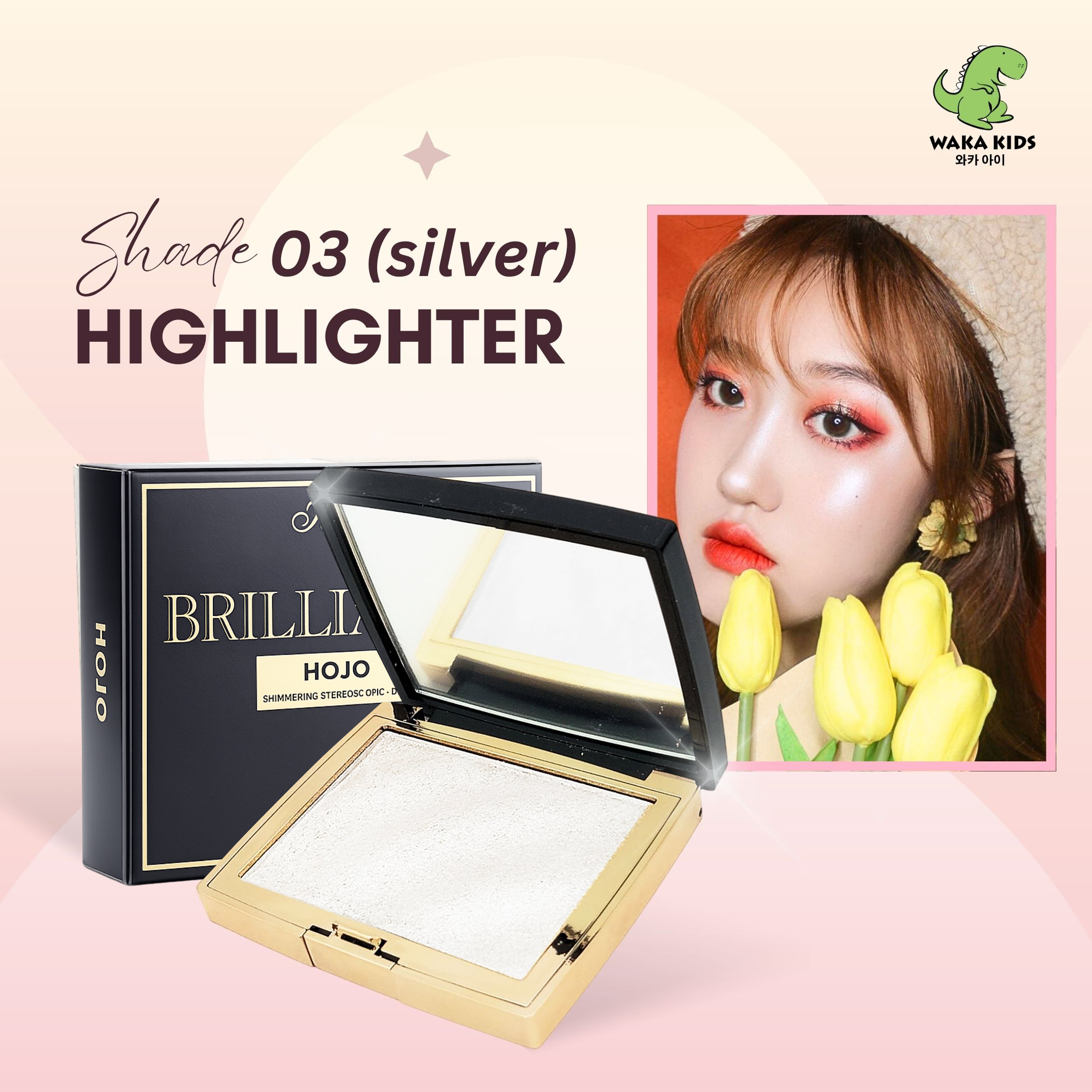Wakakids Highlighter Palette Translucent Shimmer Smooth Glitter Make Up Hojo BPOM Venrz Shade 03