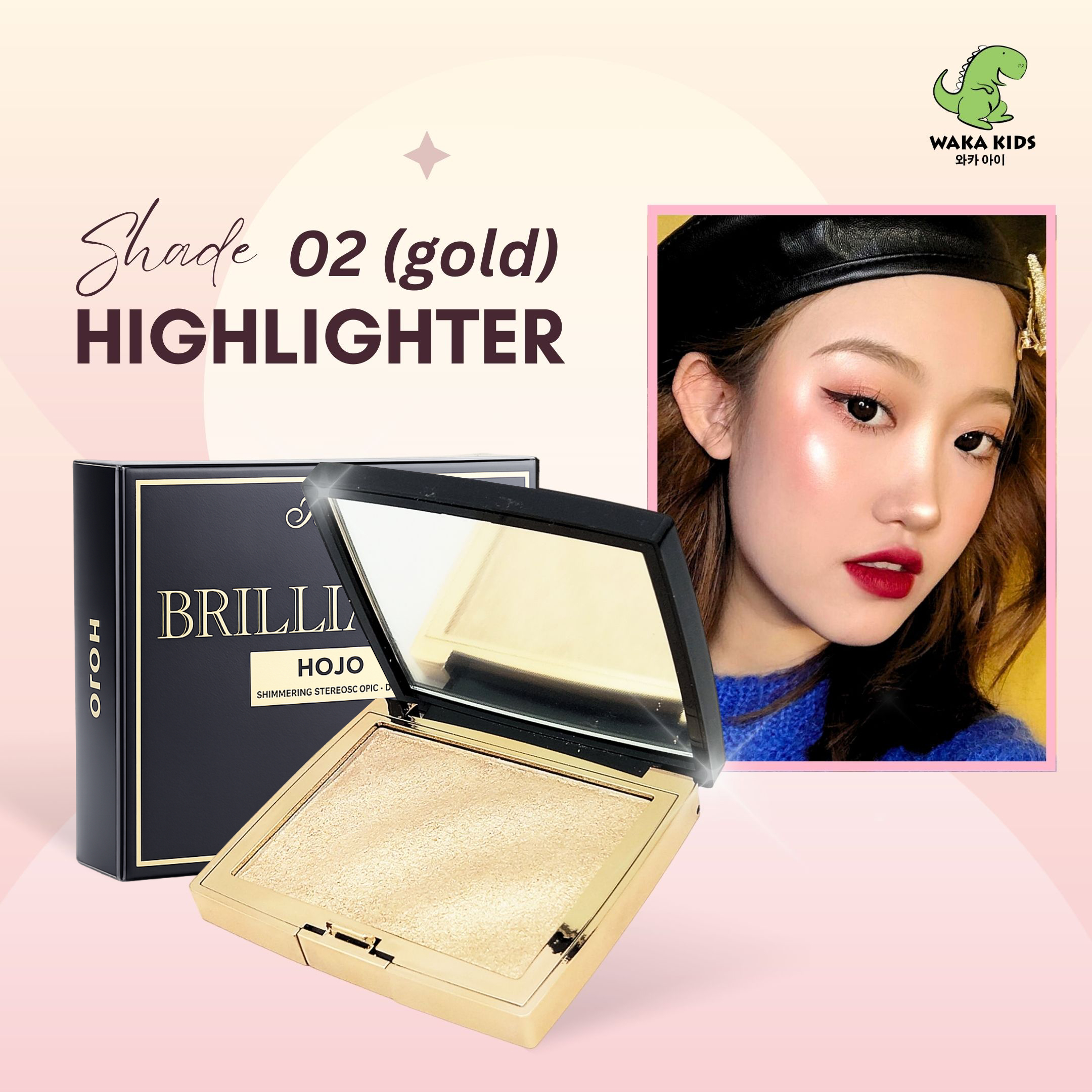 Wakakids Highlighter Palette Translucent Shimmer Smooth Glitter Make Up Hojo BPOM Venrz Shade 02