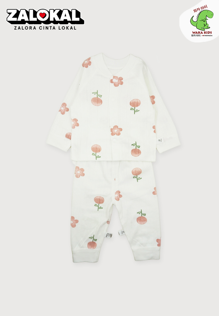 Wakakids Setelan Bayi Baju Lengan Panjang One Set Piyama Baju Tidur Bayi Newborn Bahan Organik Motif