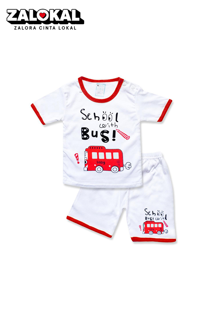 WAKAKIDS Skabe Pakaian Bayi Anak Laki Laki Baju Atasan Oblong Lengan Pendek Motif Bus Setelan Celana
