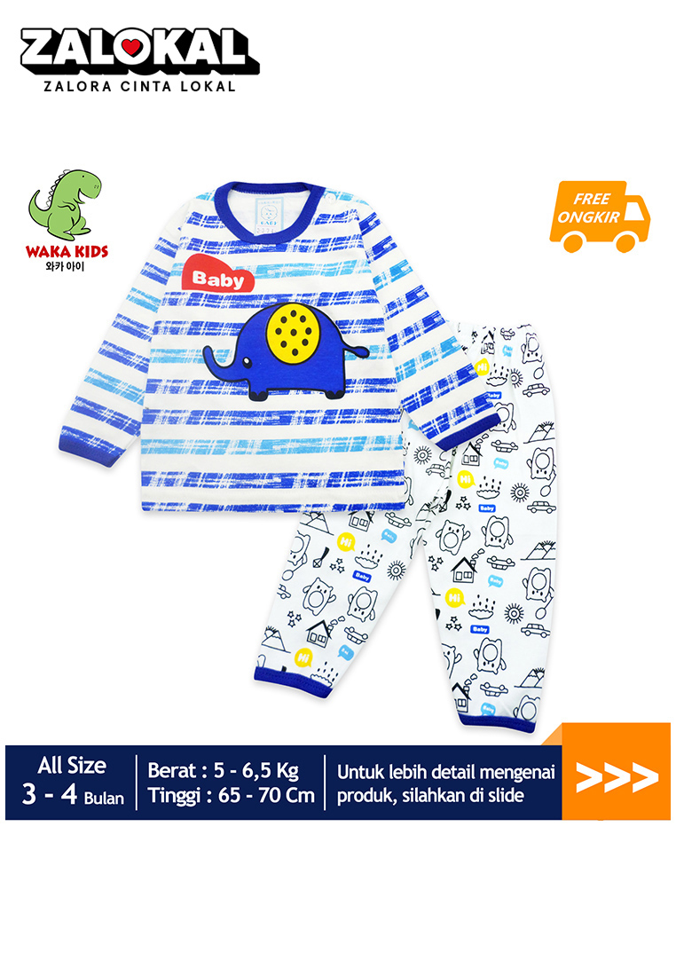 WAKAKIDS Skabe Pakaian Bayi Anak Laki Laki Baju Atasan Lengan Panjang Motif Gajah Setelan Celana Kao