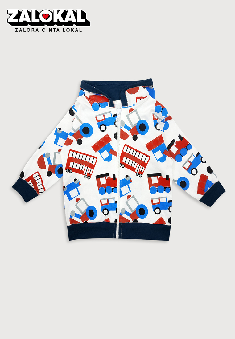Wakakids Jaket Bayi Anak Laki Laki Usia 6 Bulan Hingga 12 Bulan Motif Bus Full Printing 3899 Navy