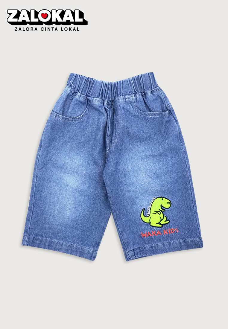 Wakakids Celana Jeans Pendek Anak Laki Laki Usia 1 Tahun Hingga 4 Tahun Motif Dino Basic Waka 038