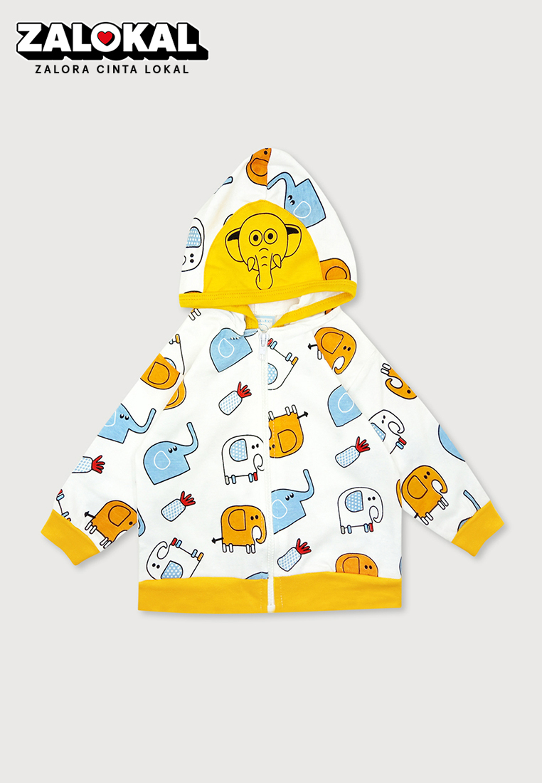 Wakakids Jaket Bayi Sweater Anak Usia 6 Bulan Hingga 12 Bulan Motif Elephant Full Printing 4088 Kuni