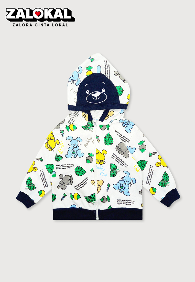 Wakakids Jaket Bayi Sweater Anak Usia 6 Bulan Hingga 12 Bulan Motif Rabbit Full Printing 4089 Navy