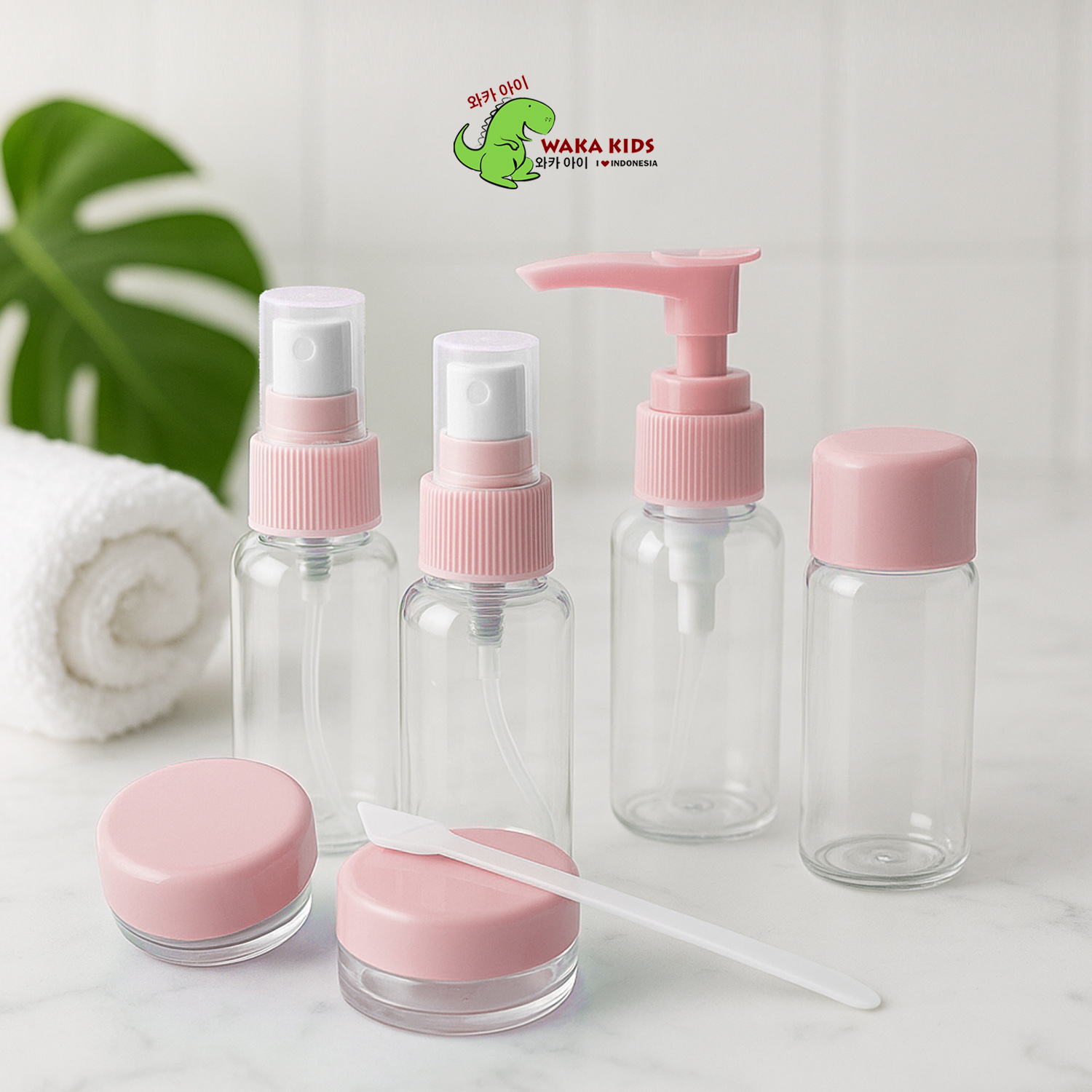 Wakakids Botol Travel Pack Set Mini Toiletries Kit Isi 6 Pcs Venjr Pink