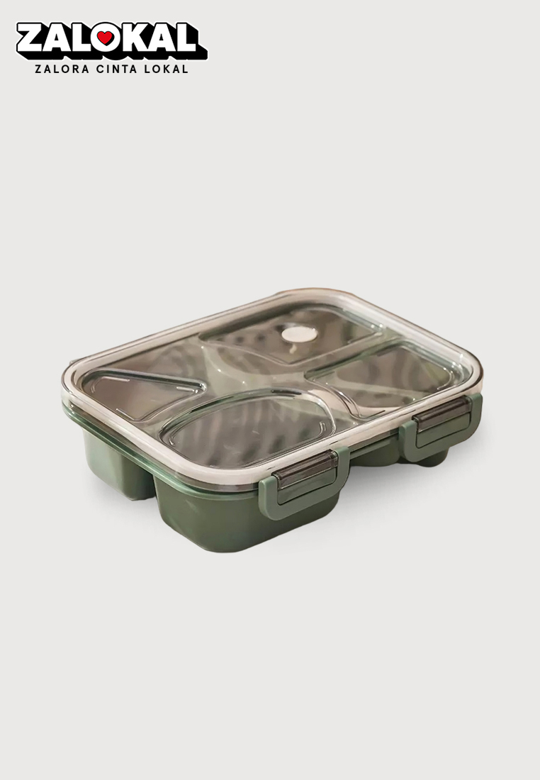 Wakakids Lunch Box Bento 5 Sekat Kotak Makan Bekal Portable BPA Free Anti Tumpah Free Sendok Hijau