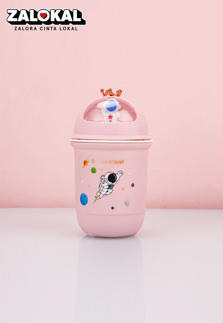 Wakakids Botol Minum Kaca Anak Food Grade Minimalis 350ml Motif Astronot Crown Venrz Pink