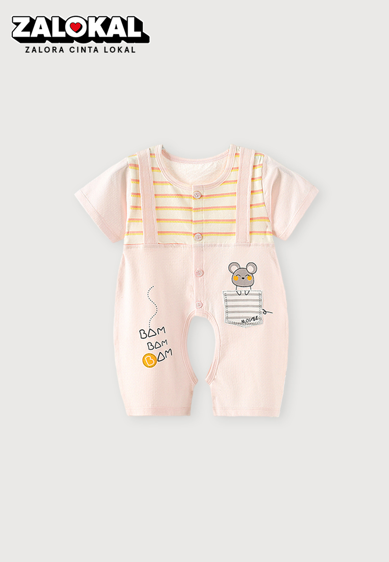 WAKAKIDS Jumpsuit Bayi Jumper Pendek Anak Romper Baju Kodok Motif Bear Garis Garis Import 4236 Venrz