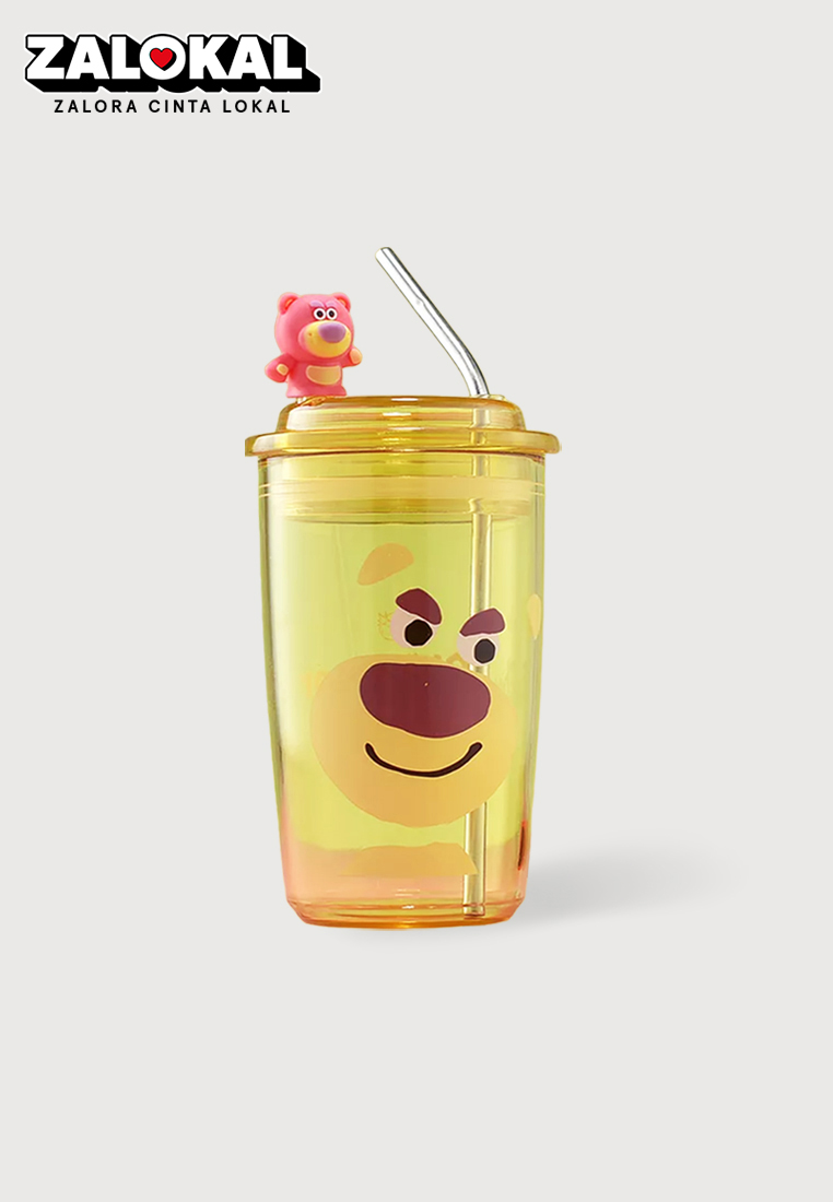 Wakakids Gelas Minum Plastik Transparan Botol Aesthetic Karakter dengan Sedotan Free Sticker 400ml K