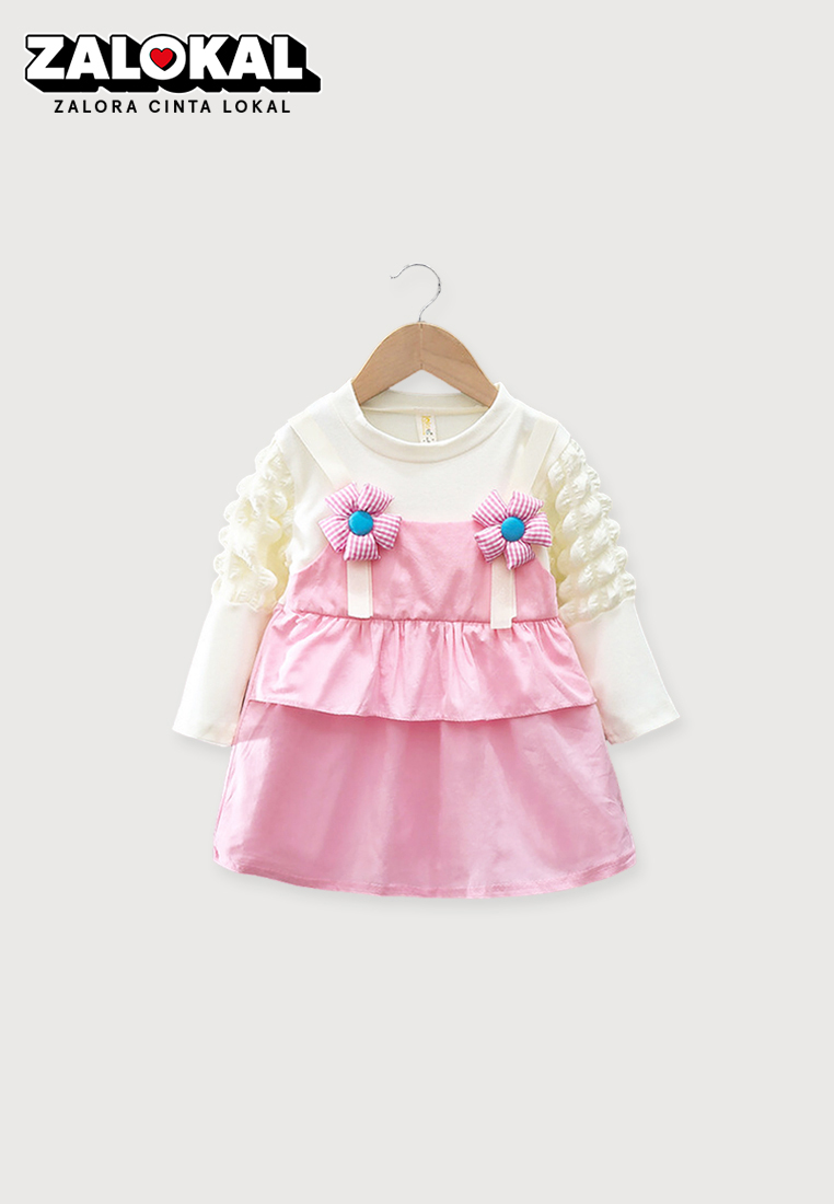 WAKAKIDS Dress Bayi Anak Perempuan Lengan Panjang Ruffle Dress Korean Style Flowers Import 4301 Venr