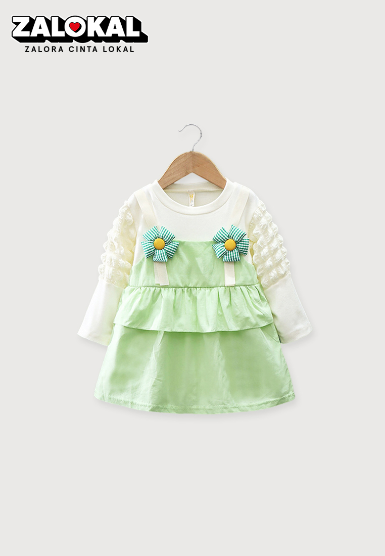 WAKAKIDS Dress Bayi Anak Perempuan Lengan Panjang Ruffle Dress Korean Style Flowers Import 4301 Venr
