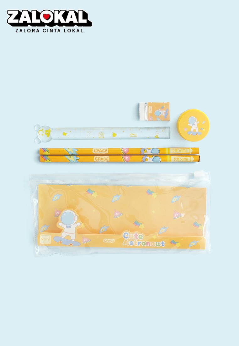 Wakakids Set Alat Tulis Sekolah Anak Mini Stationary 5in1 Motif Astronot Venrc Navy