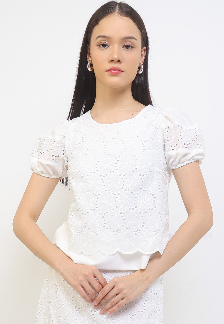 WHITE|MODE BLUS BORDIR - Caily Blouses