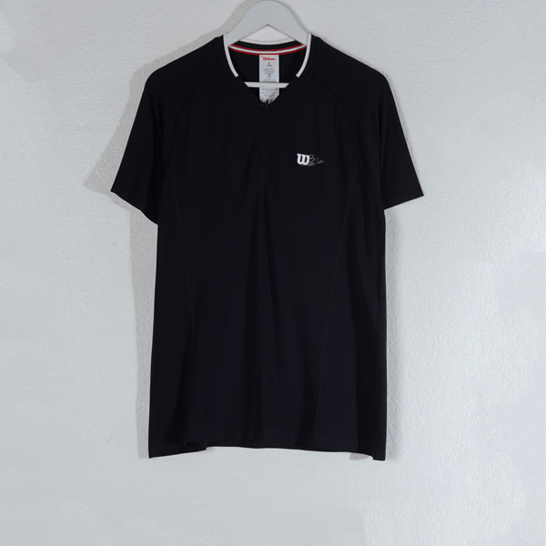 Wilson Kaos WILSON BELA SEAMLESS ZIP HENLEY 2.0 BLACK ZIP UP PADEL JERSEY TSHIRT 100% ORIGINAL