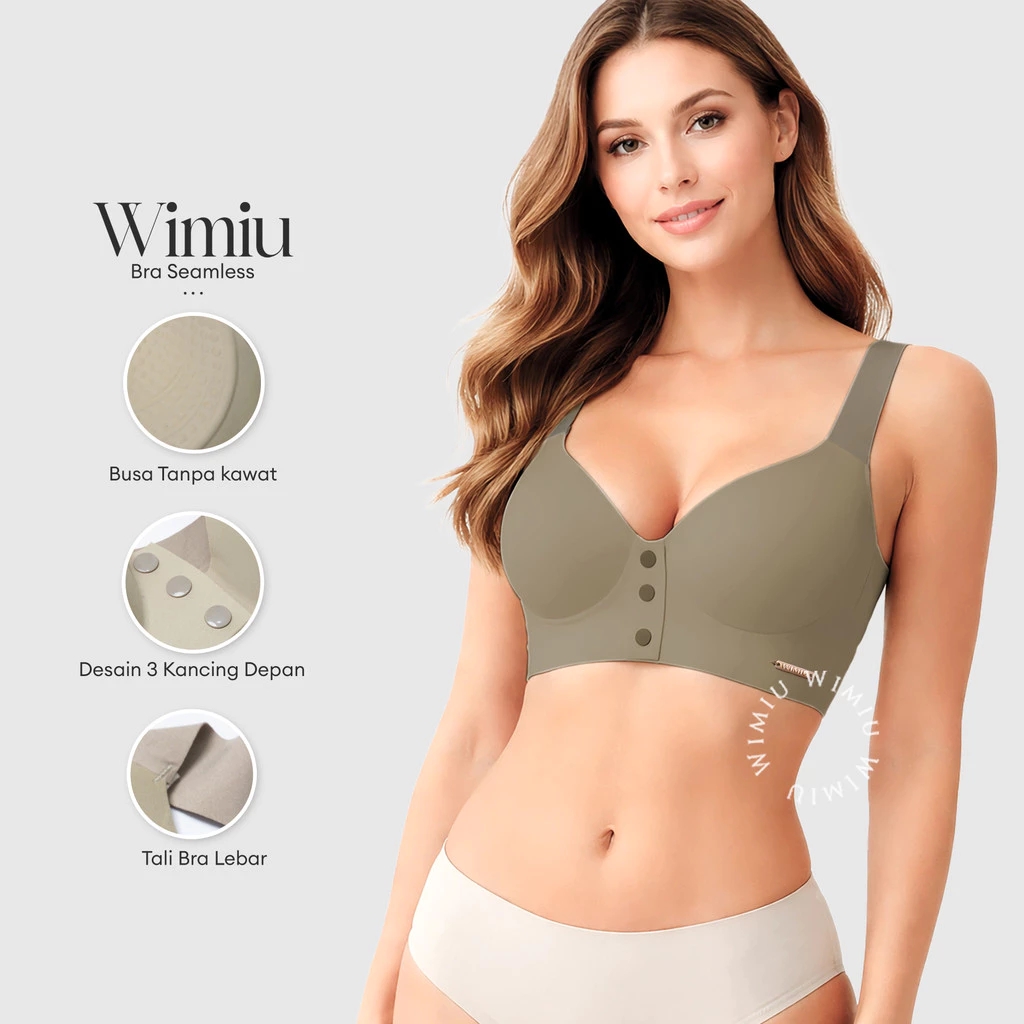 Wimiu BH Seamless Wanita Tanpa Kawat Kait Depan Nyaman Tali Lebar Daily Bra Cup B C Seamless Bra Bus