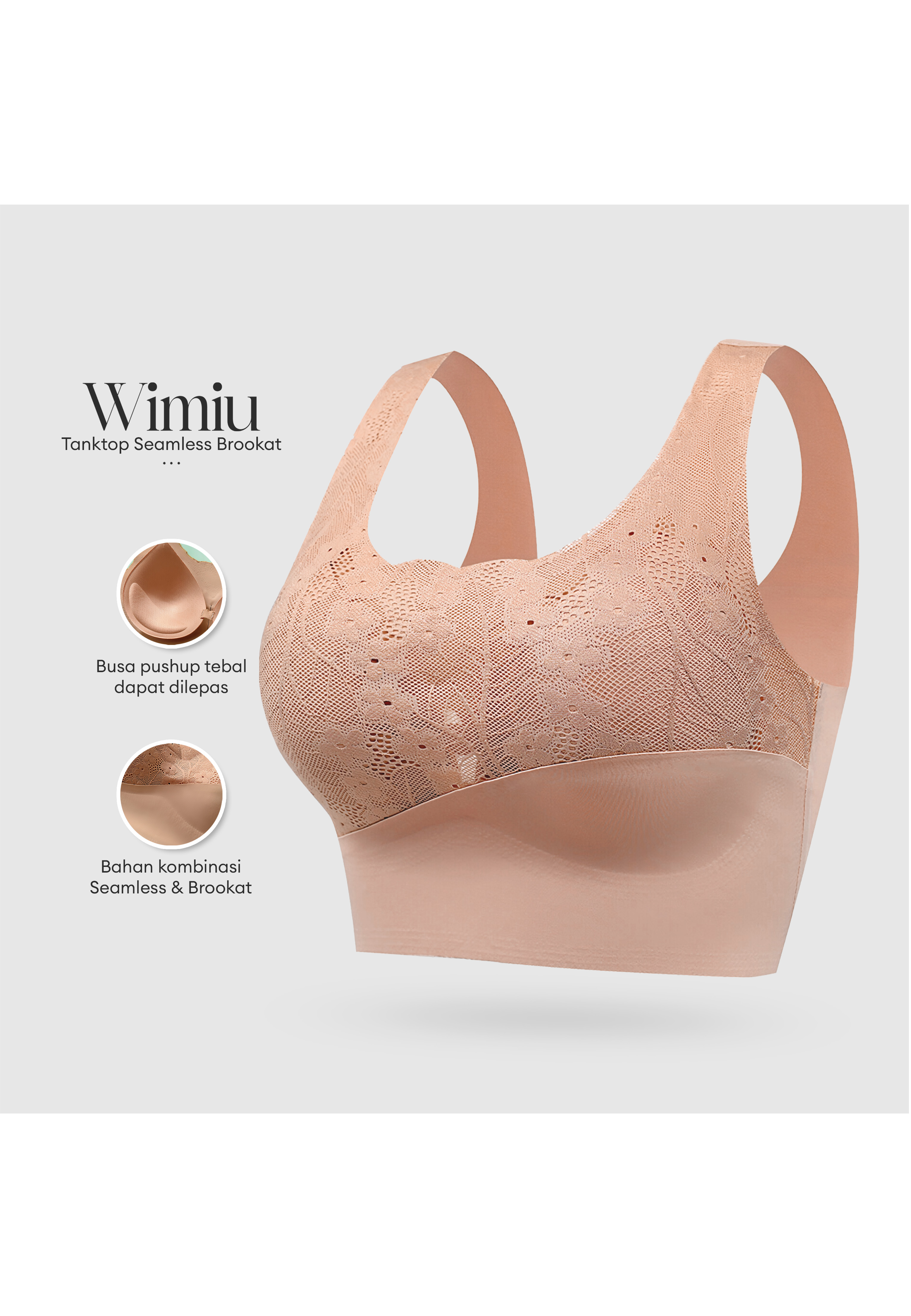 Wimiu BH Seamless Sport Bra Seamless Push Up Motif Separuh Bunga Brukat Bra BH Sport Wanita Bra Wani