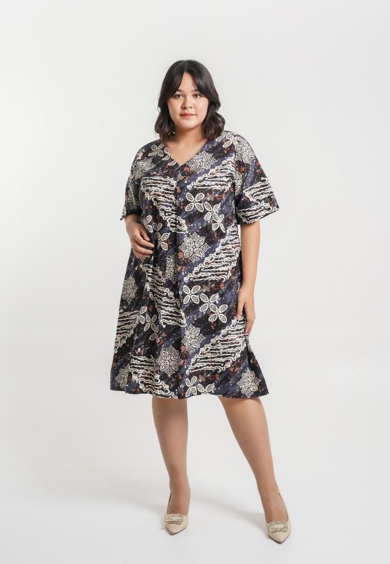 Xtramiles Plus Size Batik Dress Zelia Navy