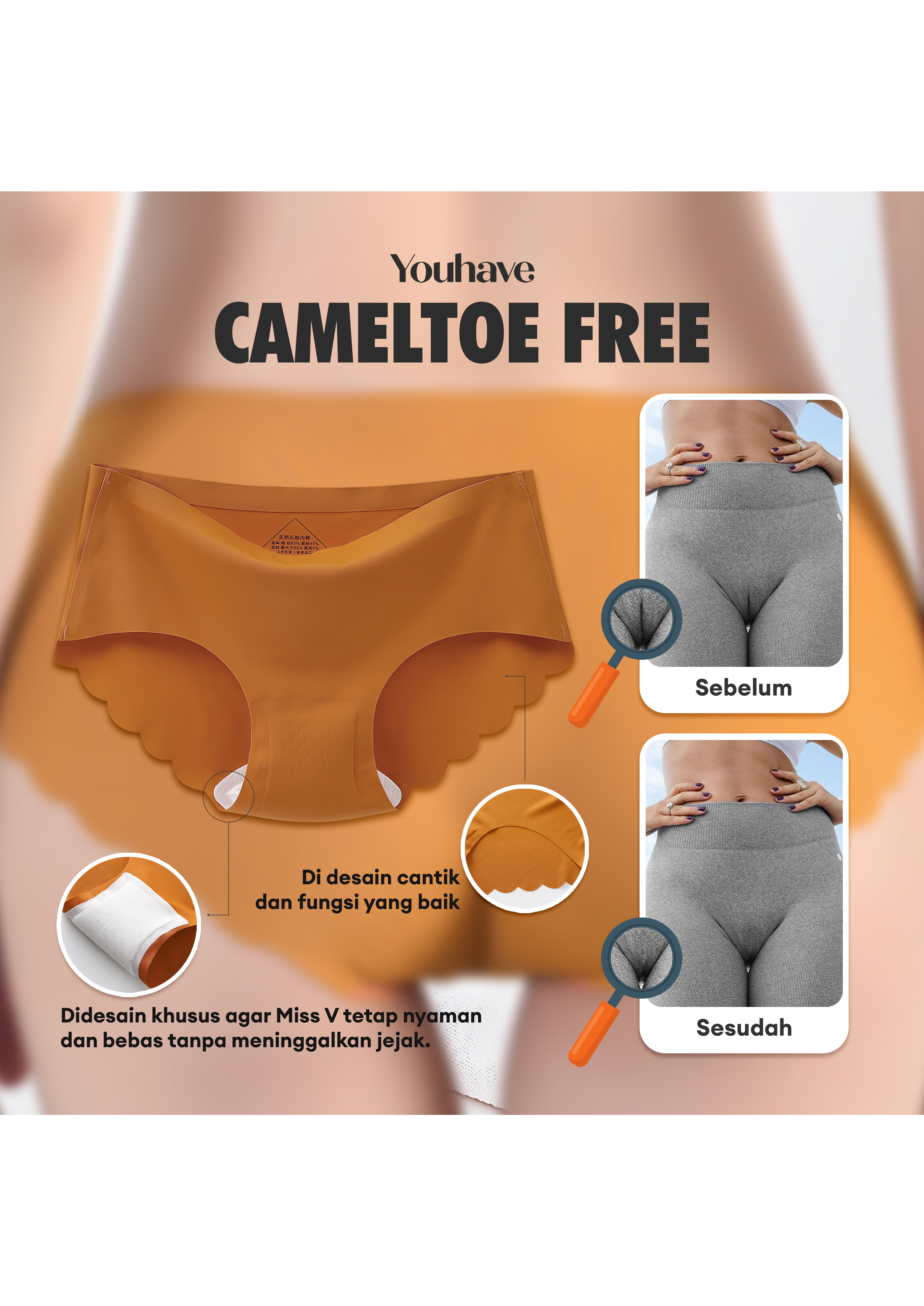 YouHave  ( You’ve ) 3PCS Celana Dalam Anti Camel Toe Free Miss V Panties Seamless CD Anti Nyeplak Pa