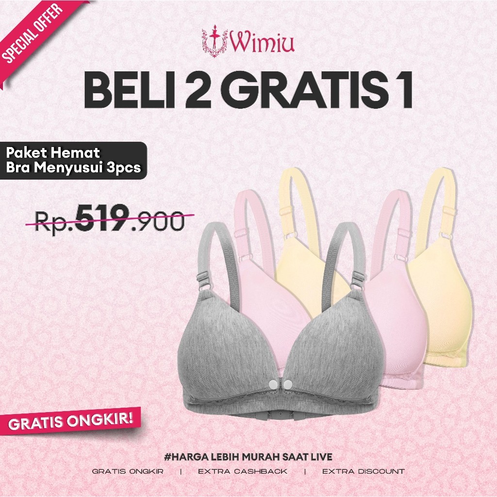 Youhave WIMIU PAKET 3PCS MENYUSUI BH MENYUSUI MATERNITY BRA TANPA KAWAT B1374