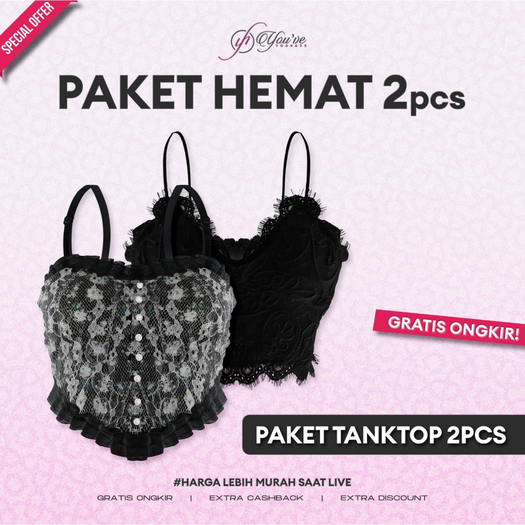 YOUHAVE PAKET HEMAT 1 PCS TANKTOP 100129 GRATIS 1 PCS Tanktop Wanita Singlet Bralette Crop Top Spagh