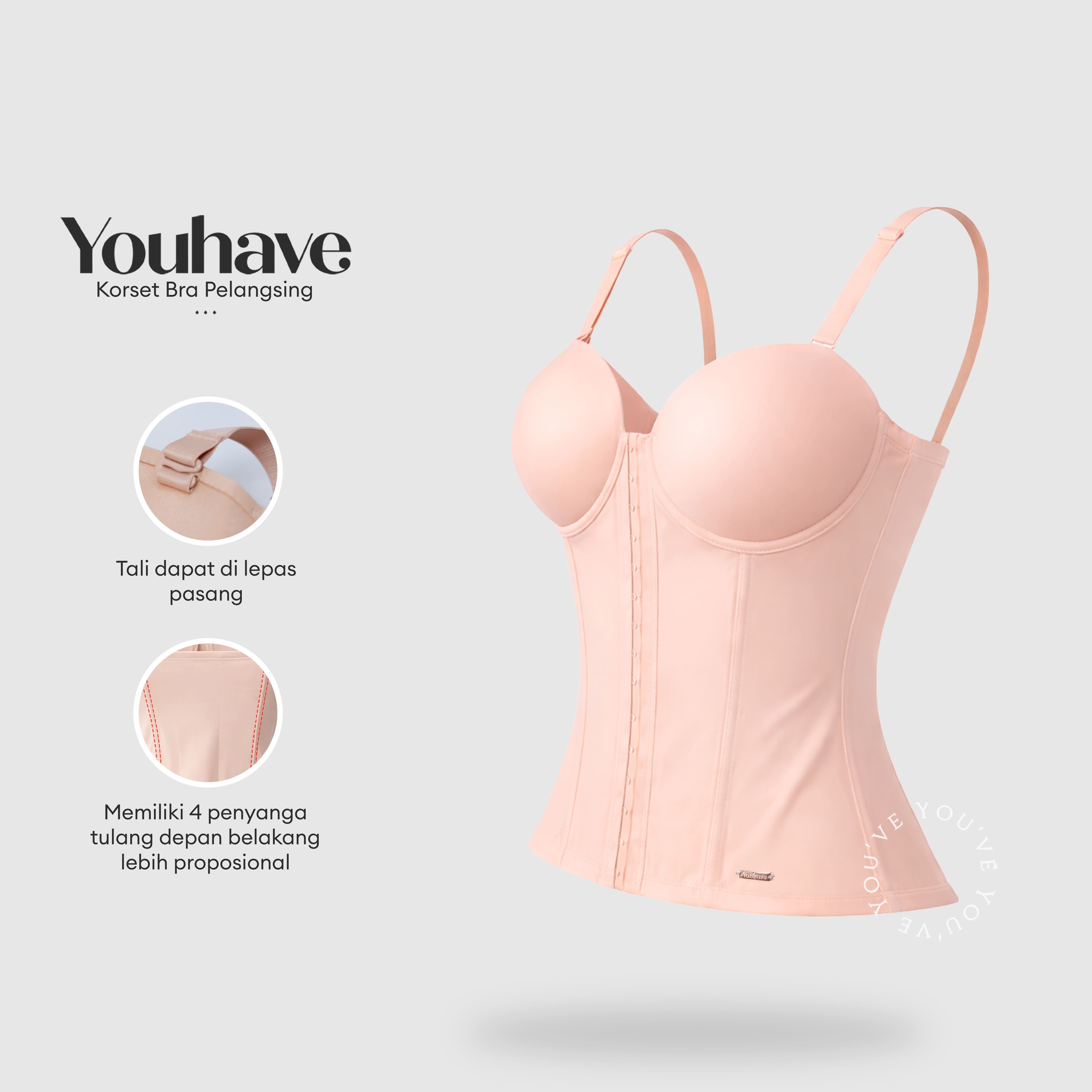 YOUHAVE Korset Bra Long Torso Premium Berkawat Corset Body Shaper Tali Bisa Lepas Kamisol Kemben Bus