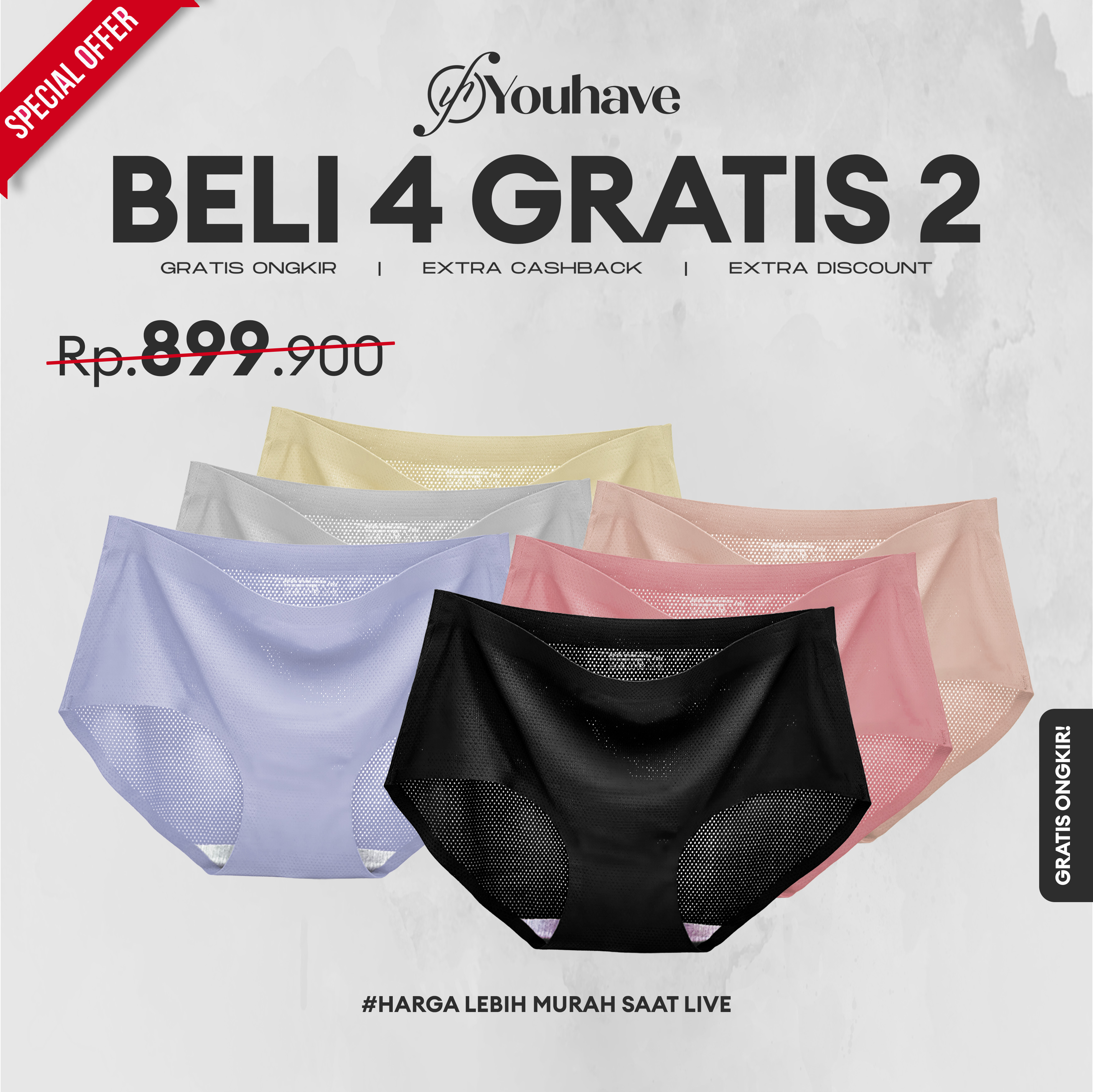 Youhave Youâ€™ve (YouHave) BELI 4 GRATIS 2 PCS Celana Dalam Seamless CD Seamless CD Wanita Seamless 