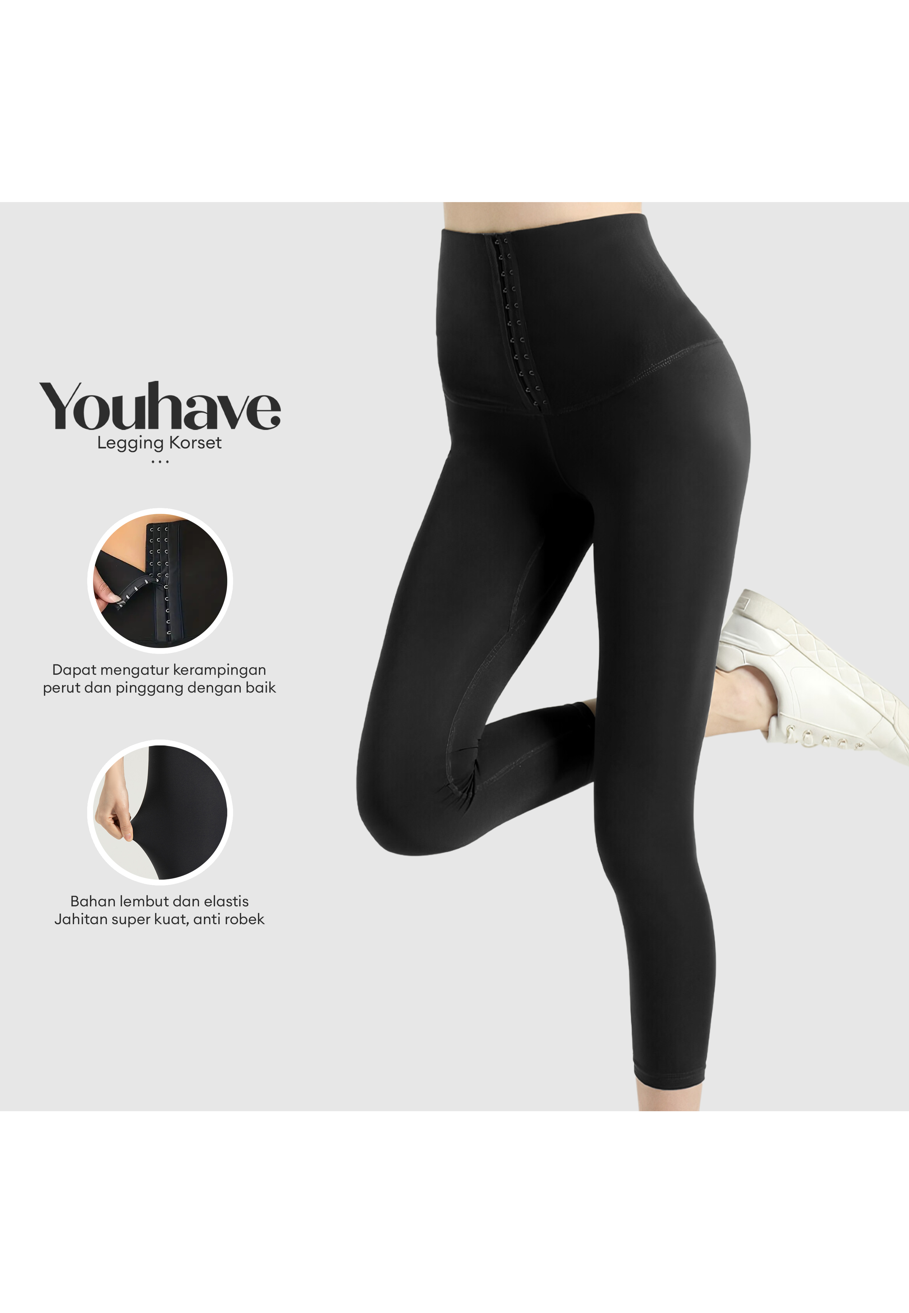 YouHave ( You’ve ) Celana Legging Korset Kait 10 High Waist Gym Running Sport Celana Senam Wanita Po