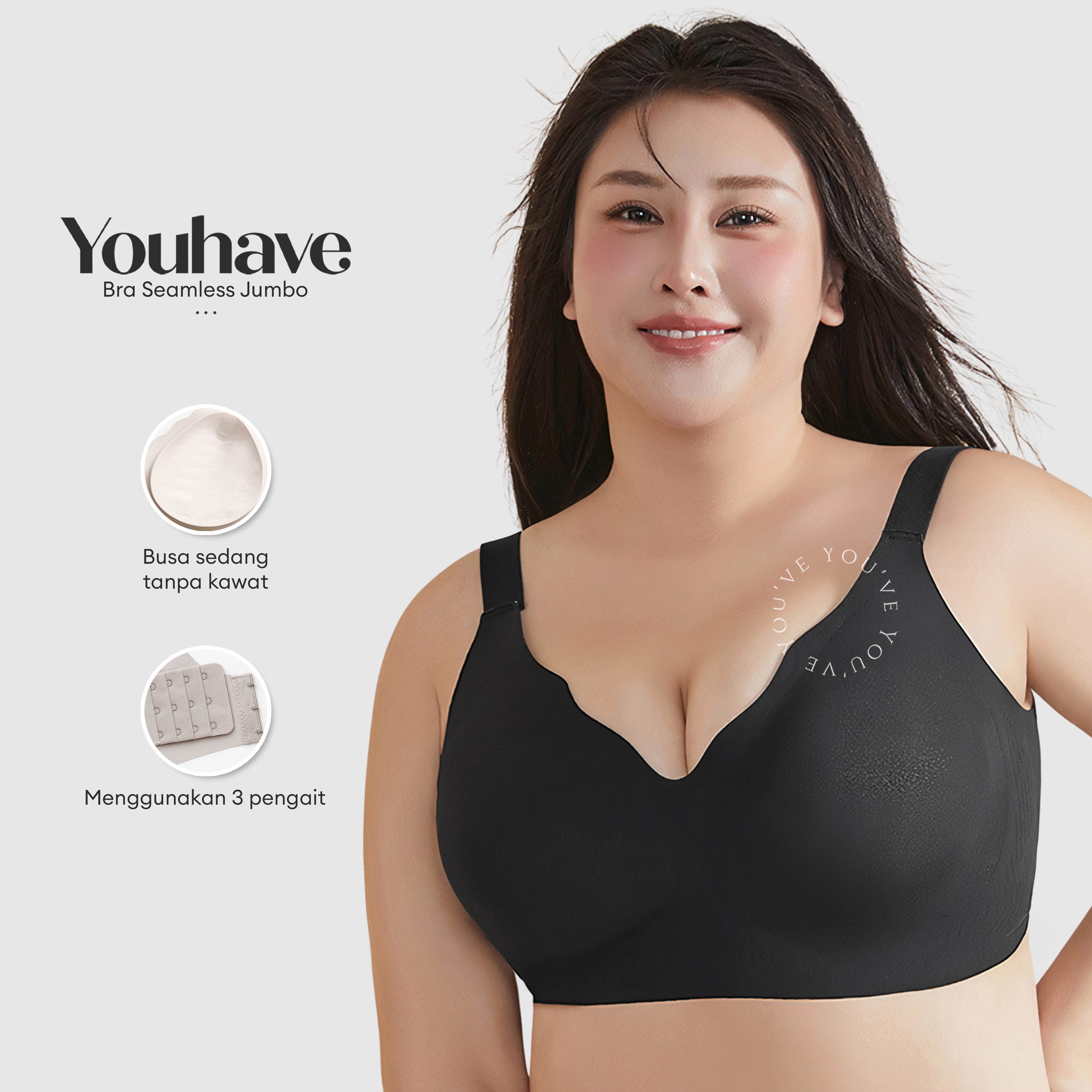 Youhave You’ve (You Have) BH Wanita Super Jumbo Women Bra Cup D E F Jumbo BH Seamless BH Tanpa Kawat