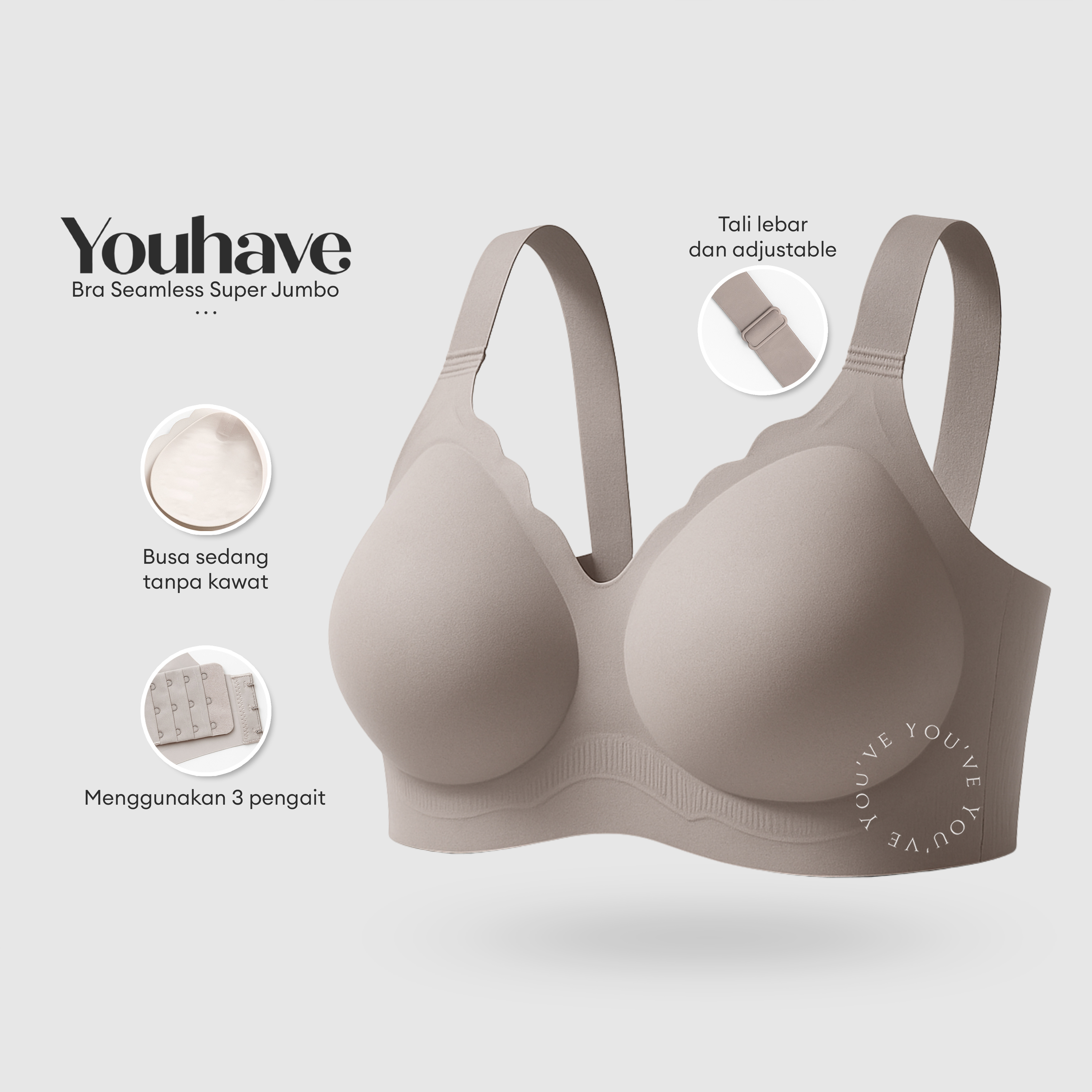 Youhave You’ve (You Have) BH Wanita Super Jumbo Women Bra Cup D E F Jumbo BH Seamless BH Tanpa Kawat