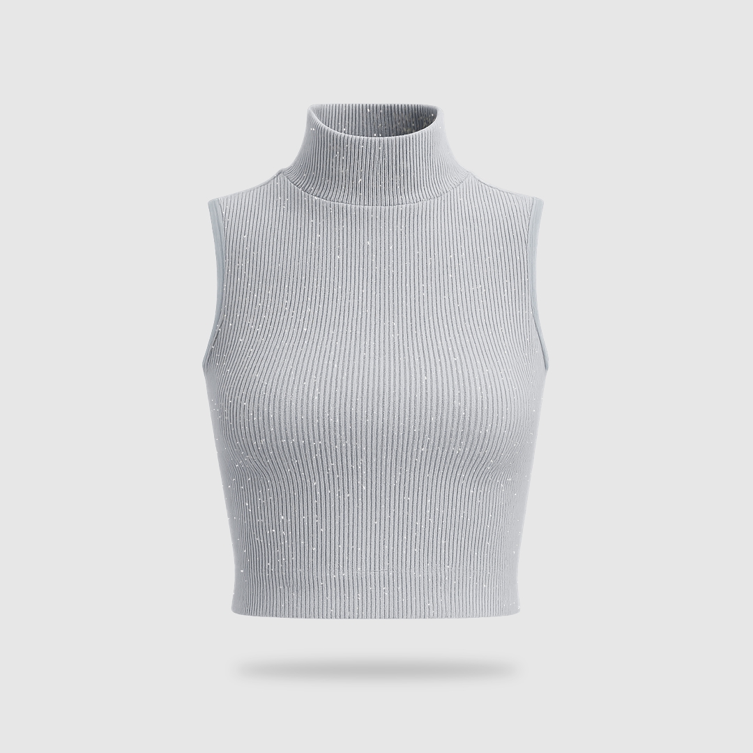 YOUHAVE Tank Top Tanktop Rajut Shimmer Turtle Neck Rajut Sleeveless Tanpa Lengan Ribbed Knit Racer C