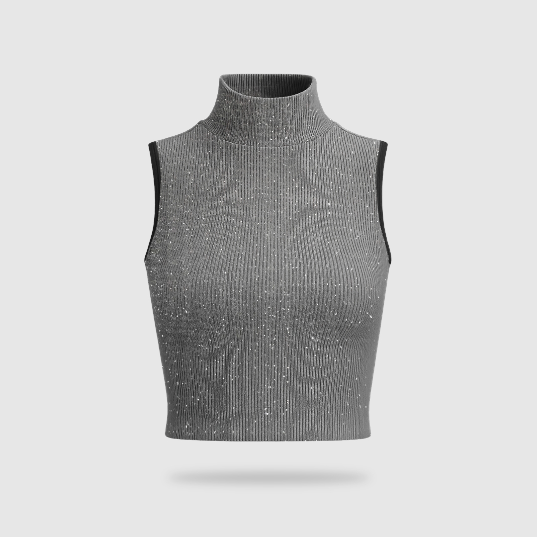 YOUHAVE Tank Top Tanktop Rajut Shimmer Turtle Neck Rajut Sleeveless Tanpa Lengan Ribbed Knit Racer C