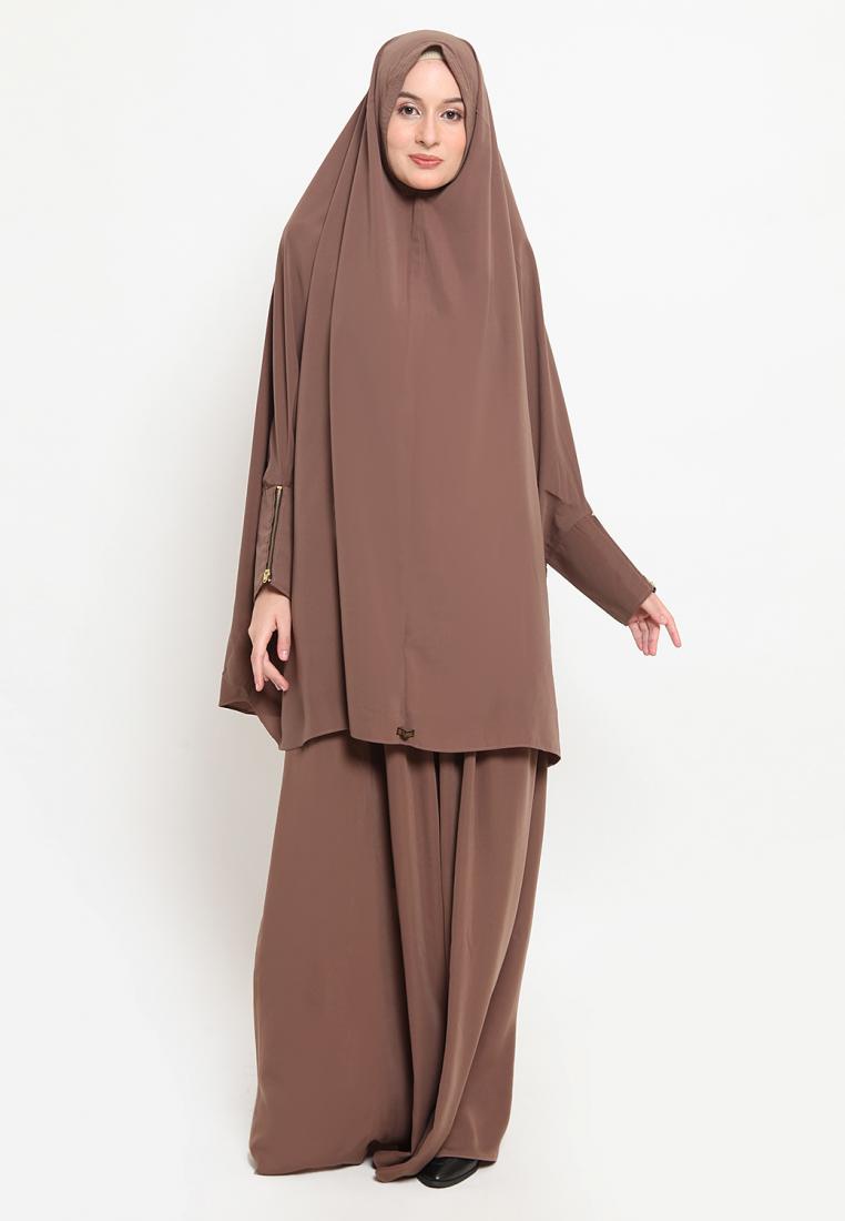 ZAYIDAN French Khimar Set Rok Wanita Muslimah Shoffa - Coklat