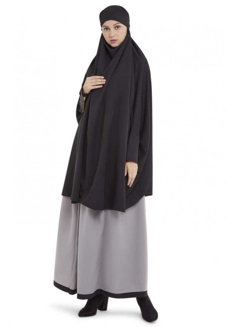 ZAYIDAN French Khimar Set Rok Wanita Muslimah Marwah - Abu Hitam