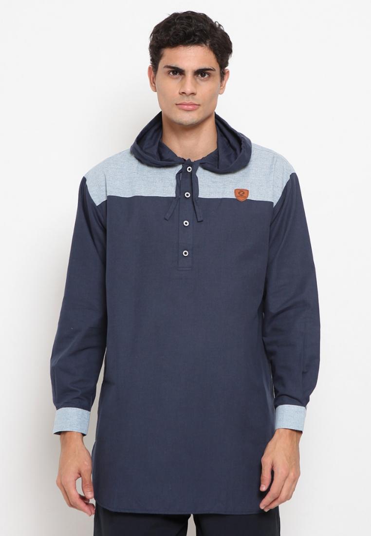 Zayidan Baju Koko Gamis Muslim Pria Zubair Hoodie - Biru Navy