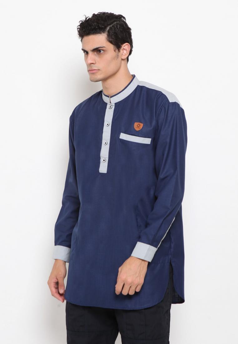 Zayidan Baju Koko Gamis Muslim Pria Hanafi - Biru Navy