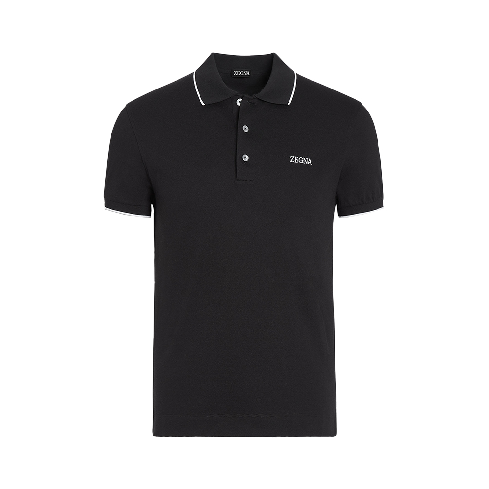 Zegna Stretch Cotton Polo Shirt Black