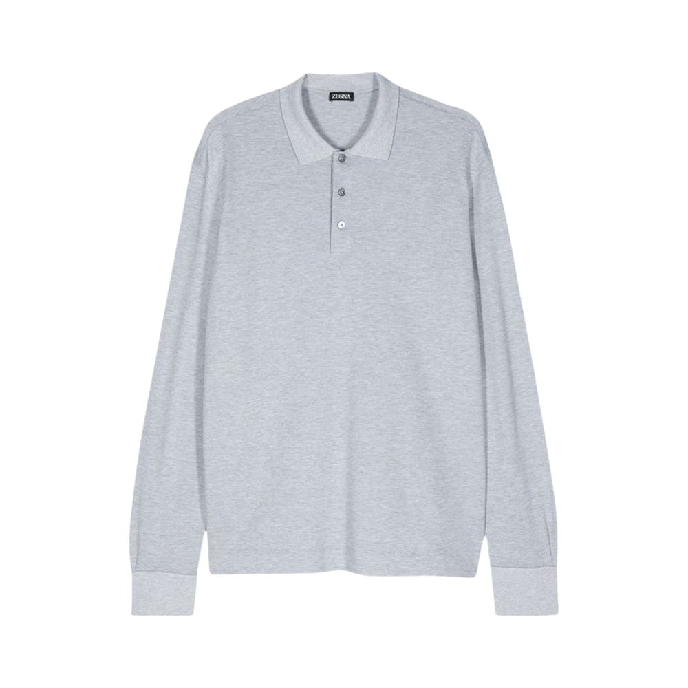 Zegna Fine-Knit Polo Shirt Ligth Grey