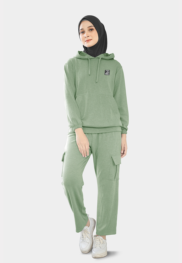 zelena Setelan Olahraga Wanita Keenan Hoodie Set Knit - Leaf Green